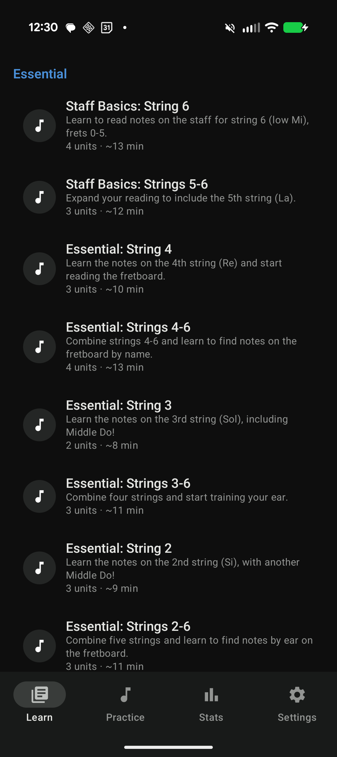 FretsNotes courses on Android