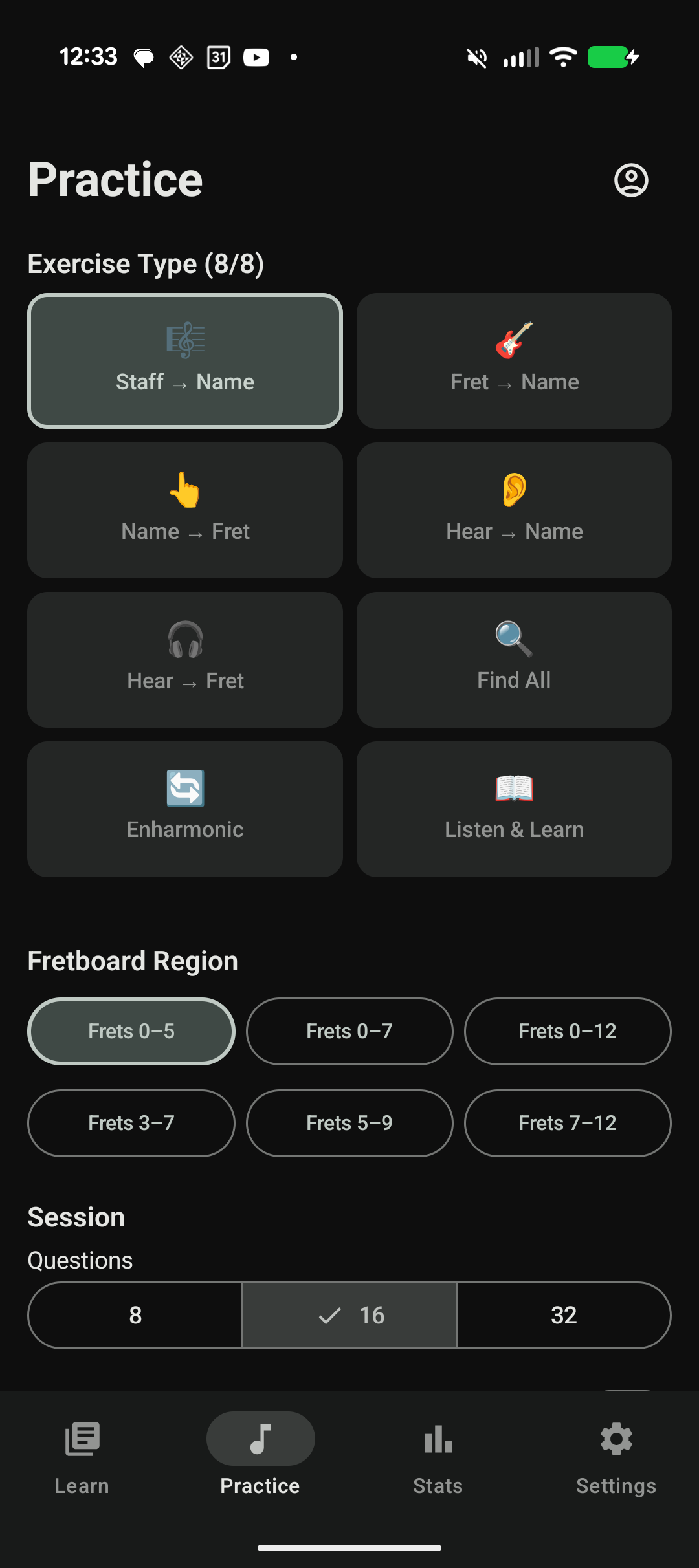 FretsNotes practice on Android