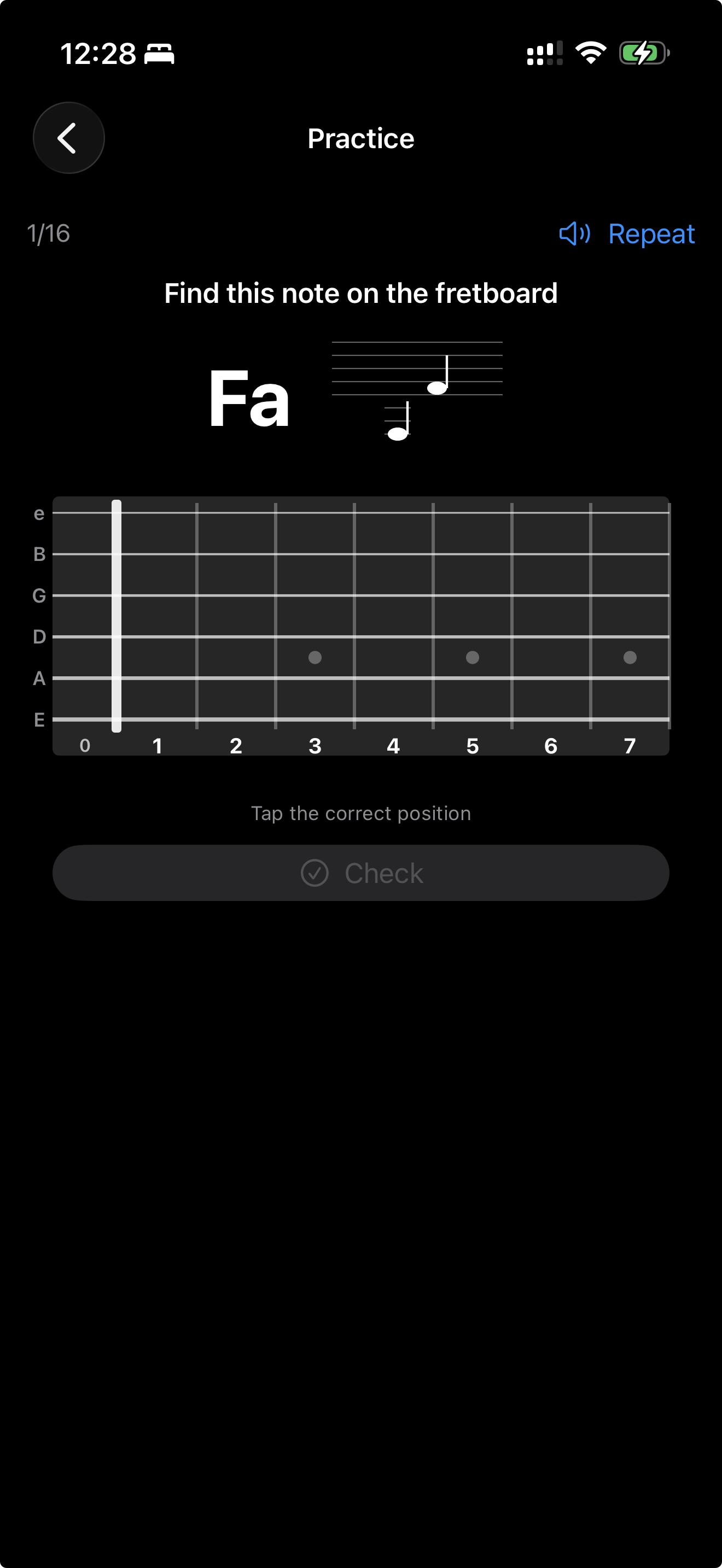 FretsNotes exercise on iPhone